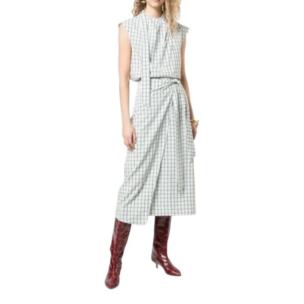 Tibi Elliot Checked Wrap Asymmetrical Viscose Blend Banded Waist Skirt Size 10 - Picture 2 of 12